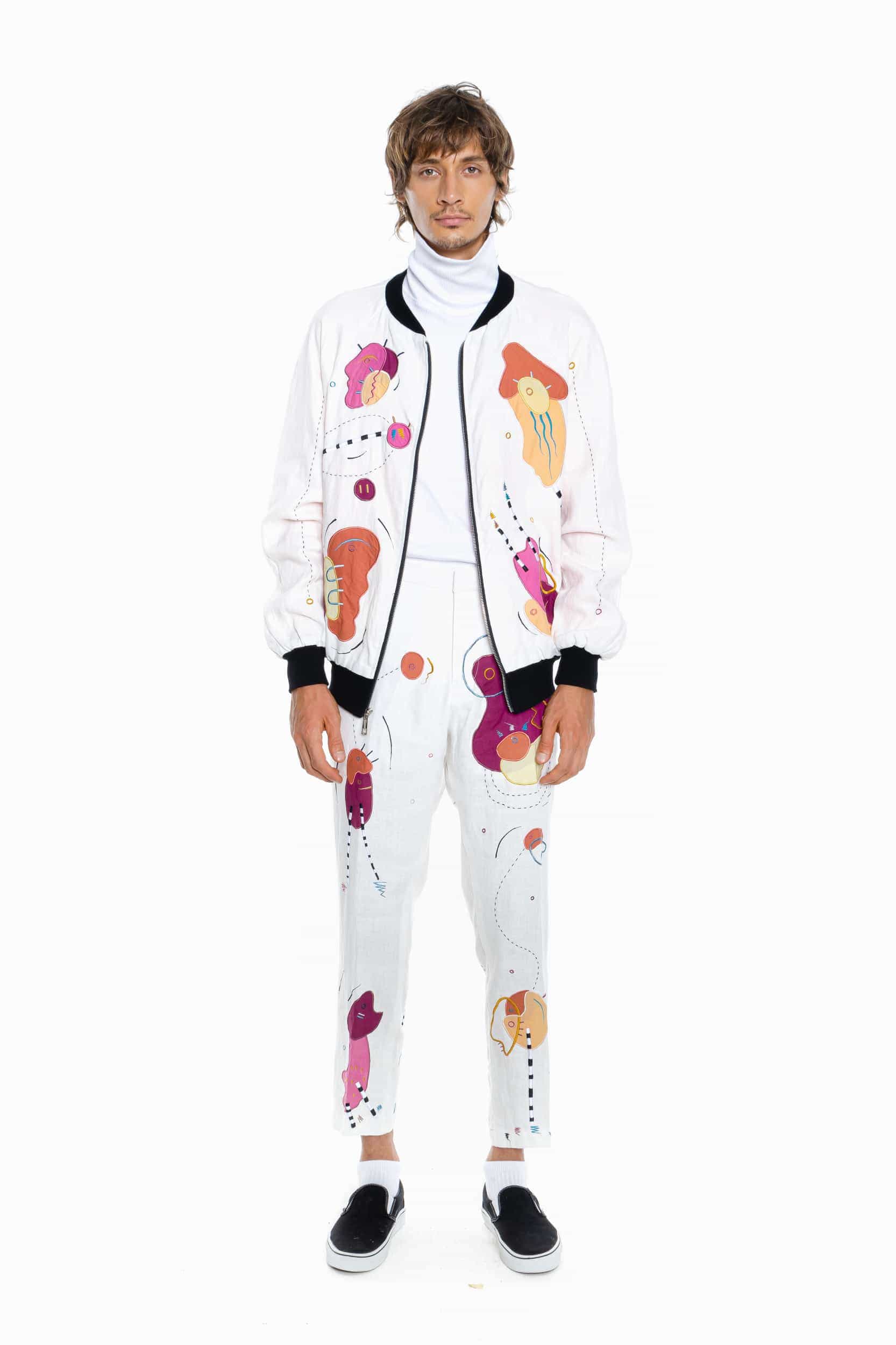 WHITE LIES, BRIGHT LINEN Unisex Bomber Jacket