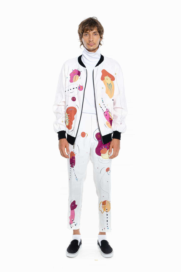 WHITE LIES, BRIGHT LINEN Unisex Bomber Jacket