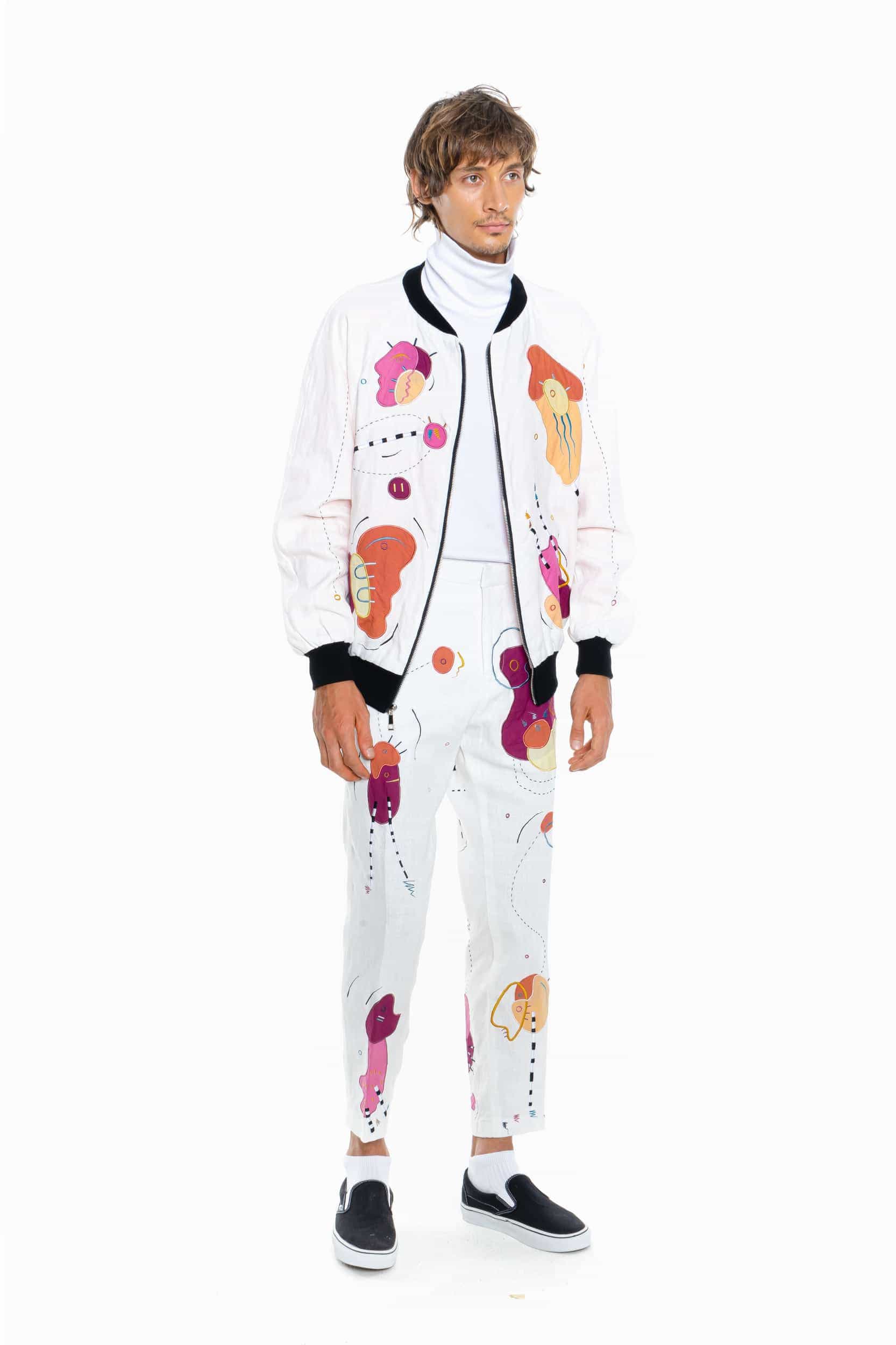 WHITE LIES, BRIGHT LINEN Unisex Bomber Jacket