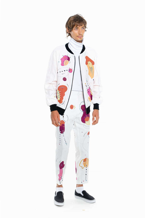 WHITE LIES, BRIGHT LINEN Unisex Bomber Jacket