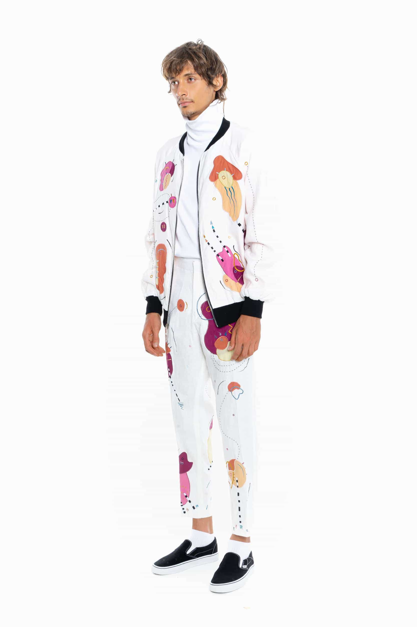 WHITE LIES, BRIGHT LINEN Unisex Bomber Jacket