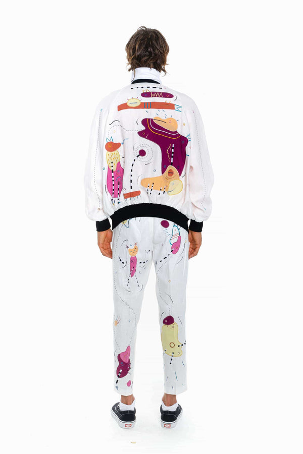 WHITE LIES, BRIGHT LINEN Unisex Bomber Jacket