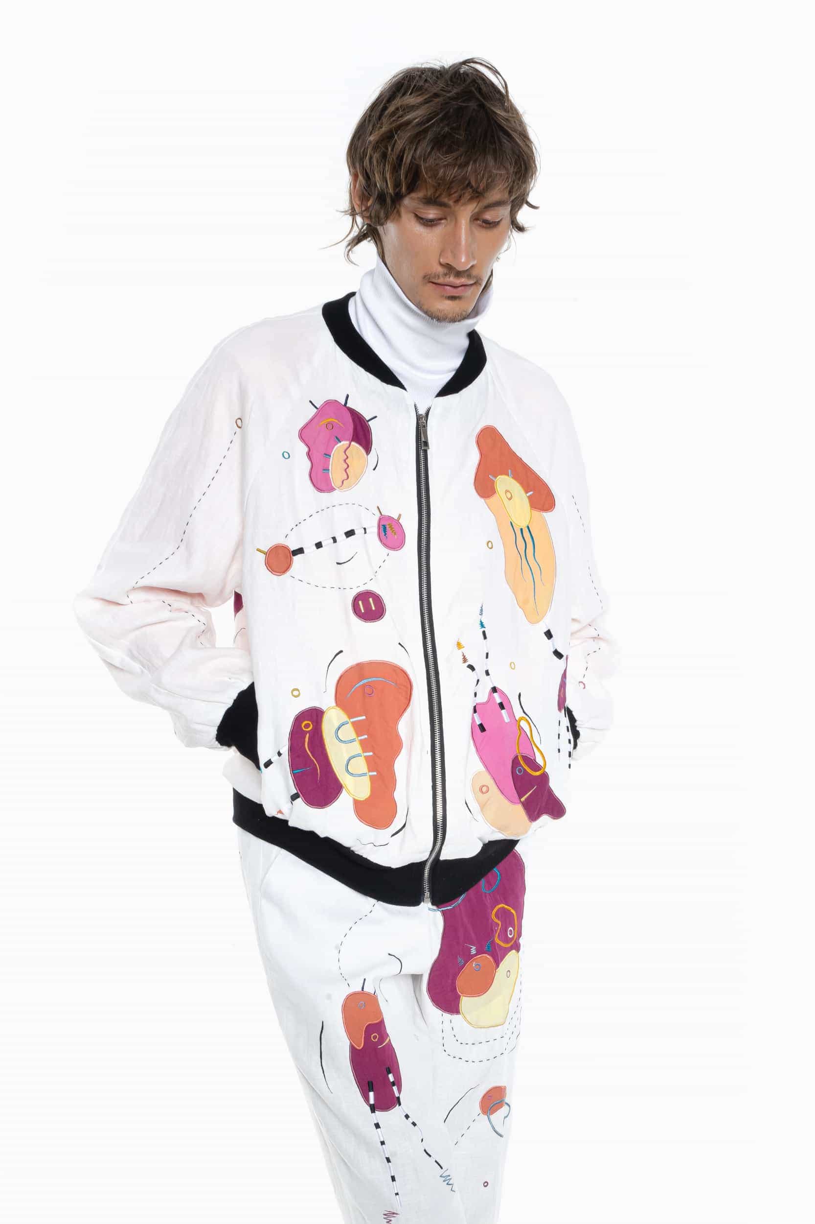 WHITE LIES, BRIGHT LINEN Unisex Bomber Jacket