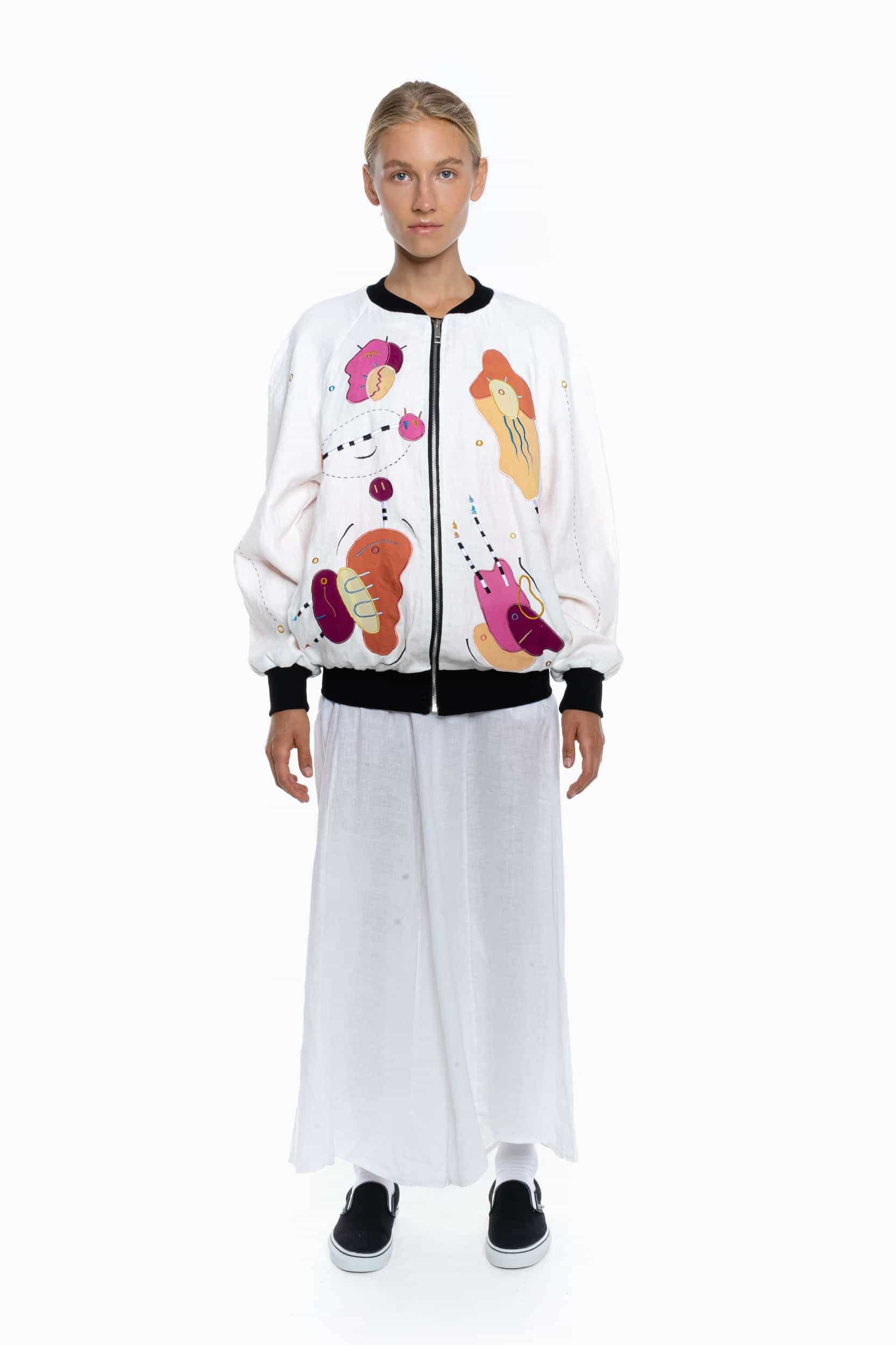 WHITE LIES, BRIGHT LINEN Unisex Bomber Jacket