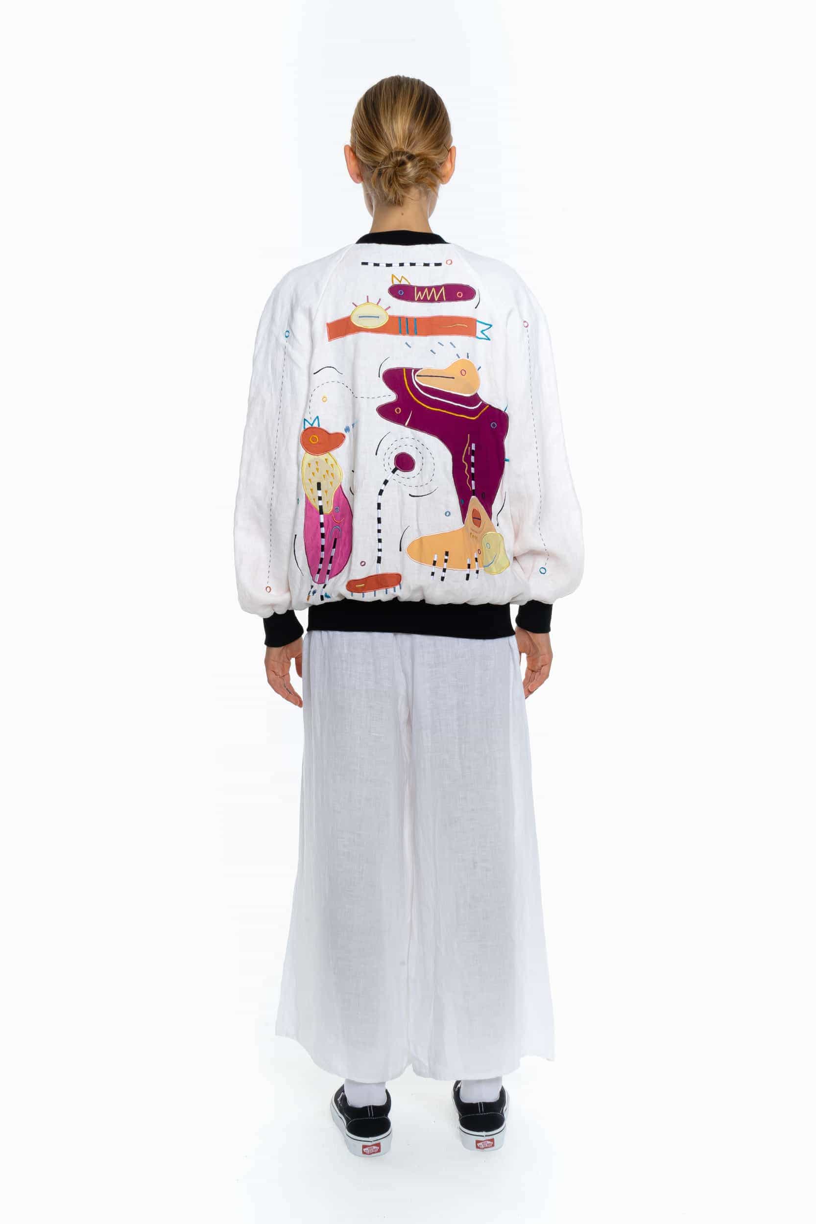 WHITE LIES, BRIGHT LINEN Unisex Bomber Jacket