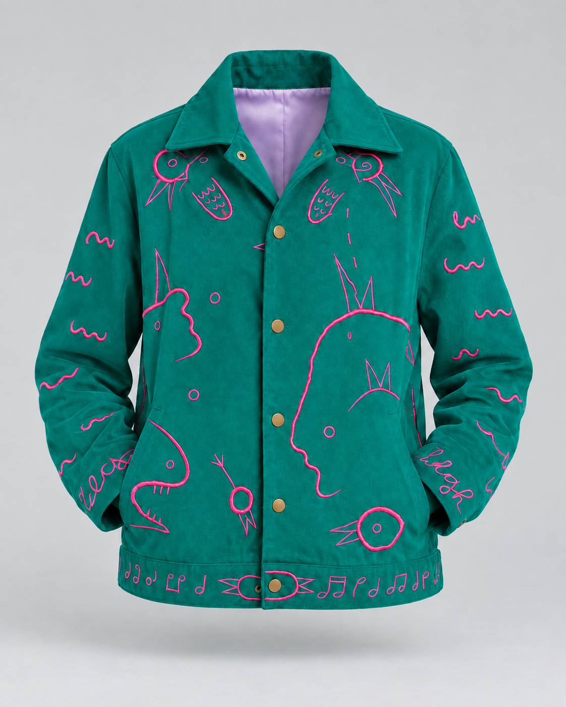 ACID FLAMINGO reversible artist jacket, product-only review image on linen grey