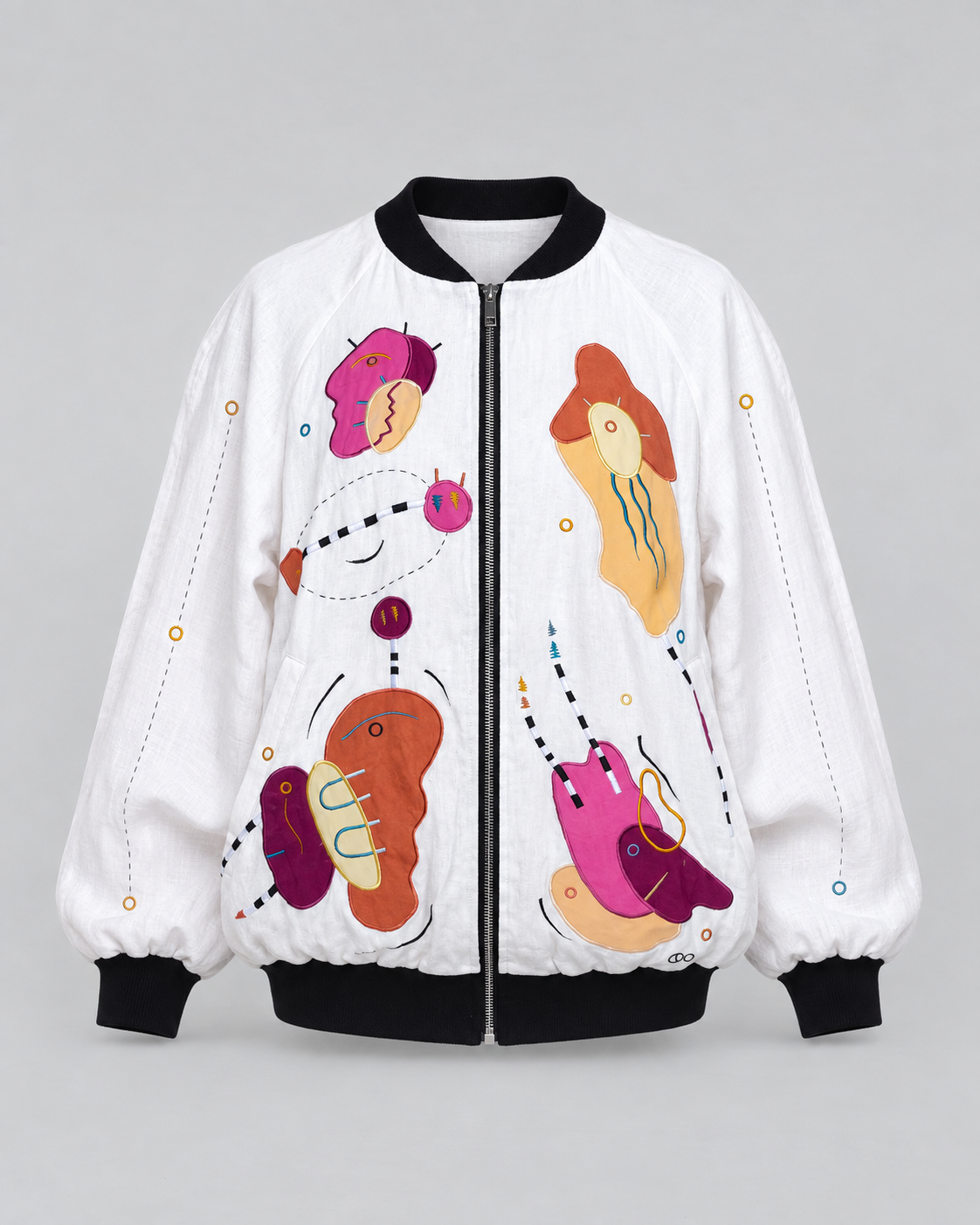 WHITE LIES BRIGHT LINEN bomber jacket, product-only review image on linen grey
