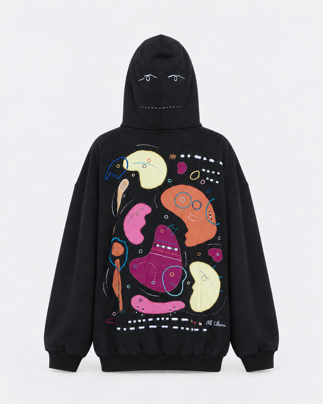 BLACK CANDY hoodie, product-only back view on linen grey