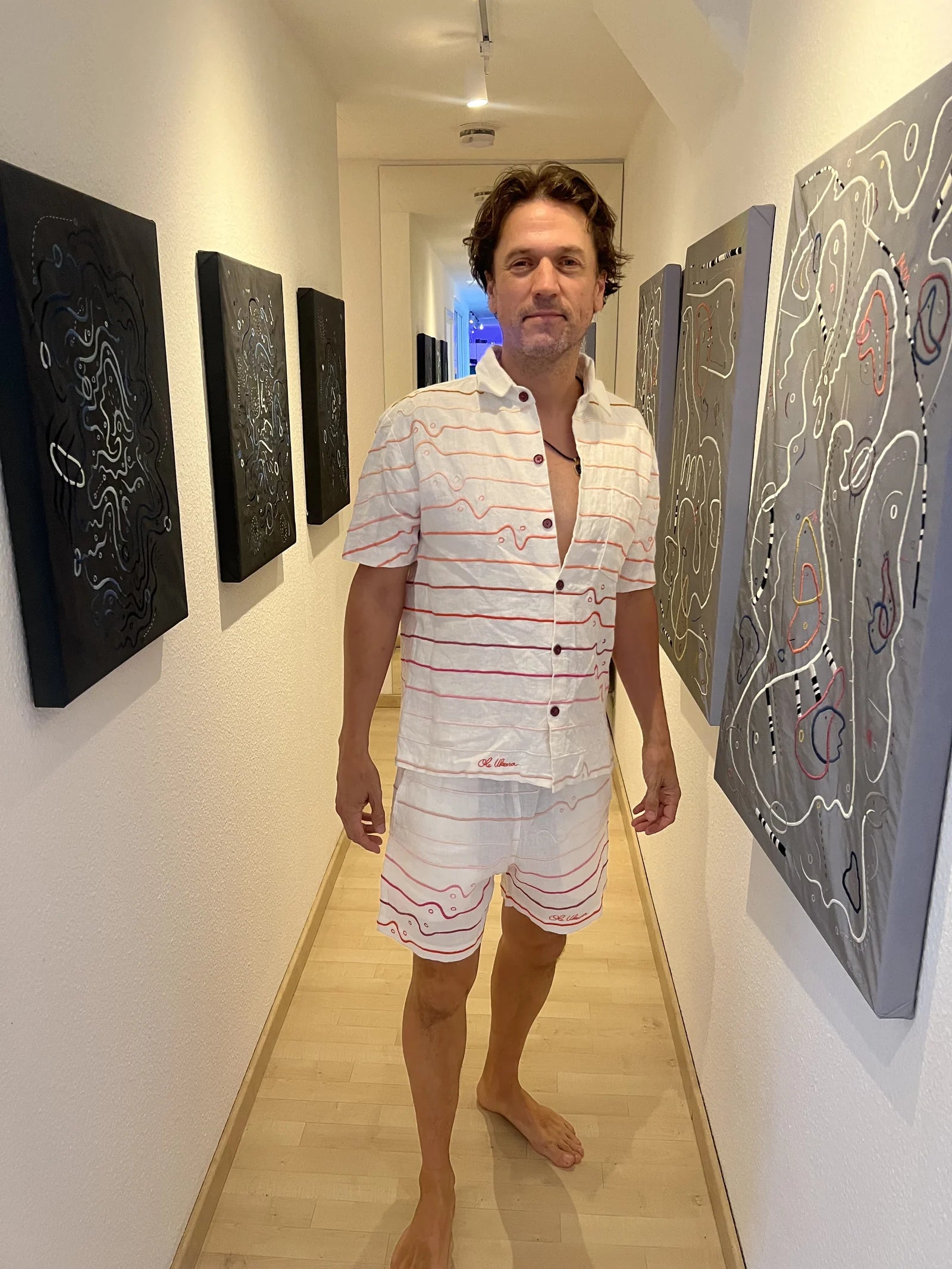 Nico Stojan wearing UKENA in the studio, at home or while playing music